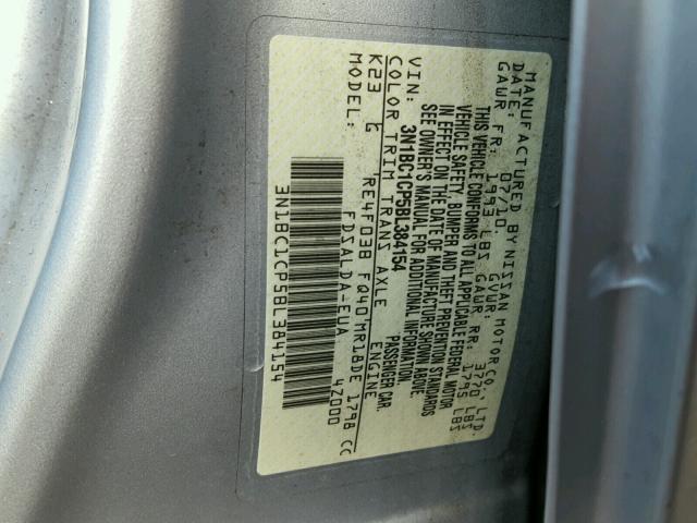 3N1BC1CP5BL384154 - 2011 NISSAN VERSA S SILVER photo 10