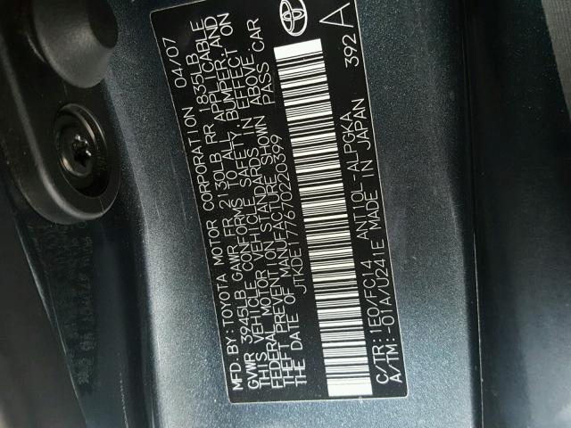 JTKDE177670220399 - 2007 TOYOTA SCION TC 灰色 照片 10
