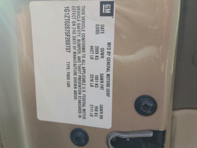 1G1ZT62875F268707 - 2005 CHEVROLET MALIBU MAX 金色 照片 10