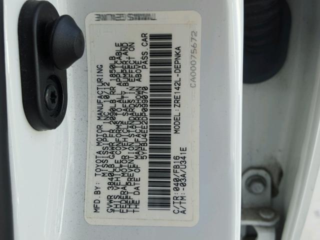 5YFBU4EE2DP099070 - 2013 TOYOTA COROLLA BA WHITE photo 10