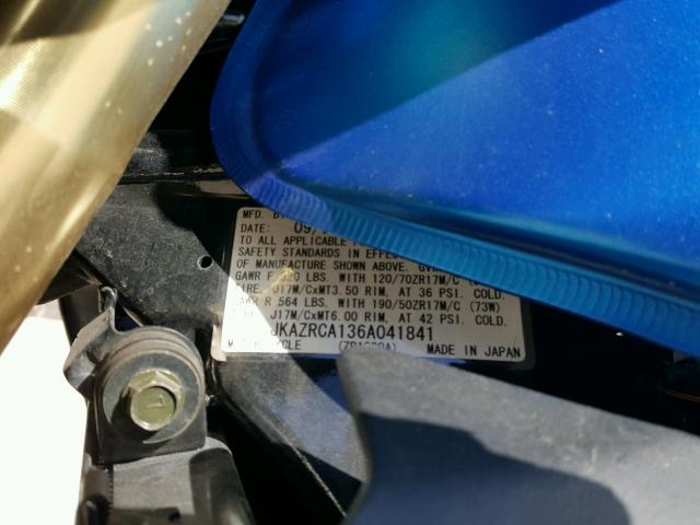 JKAZRCA136A041841 - 2006 KAWASAKI ZR1000 A1 BLUE photo 10