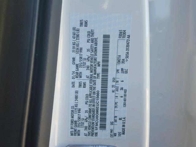 1FMCU0G96EUC15660 - 2014 FORD ESCAPE SE WHITE photo 10