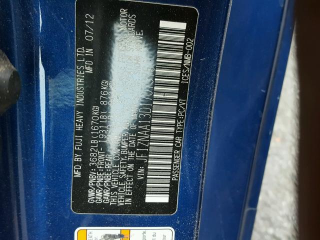 JF1ZNAA13D1707976 - 2013 TOYOTA SCION FR-S 蓝色 照片 10