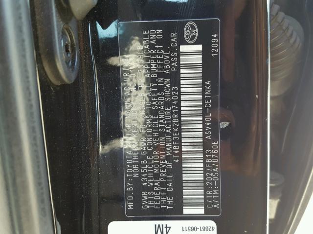 4T4BF3EK2BR174023 - 2011 TOYOTA CAMRY BASE BLACK photo 10