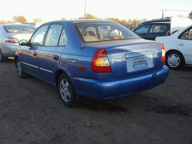 KMHCG45C21U187394 - 2001 HYUNDAI ACCENT GL BLUE photo 3