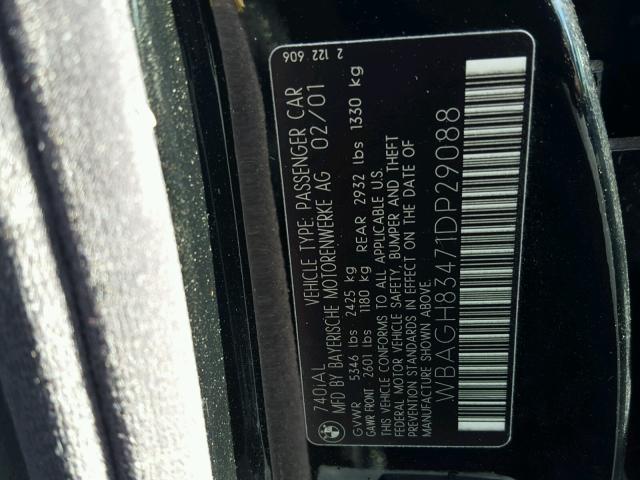 WBAGH83471DP29088 - 2001 BMW 740 IL BLACK photo 10