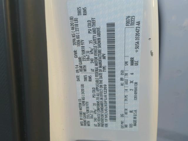 1FMCU0JX0FUA12269 - 2015 FORD ESCAPE TIT WHITE photo 10