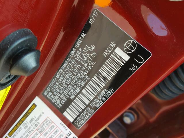 NMTKHMBX5JR043118 - 2018 TOYOTA C-HR XLE RED photo 10