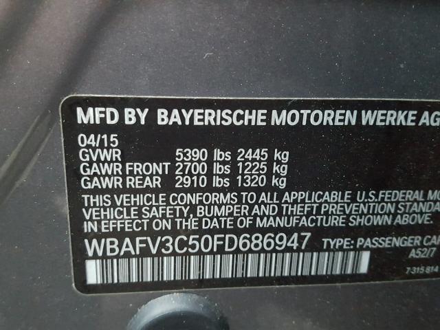 WBAFV3C50FD686947 - 2015 BMW 535 D GRAY photo 10