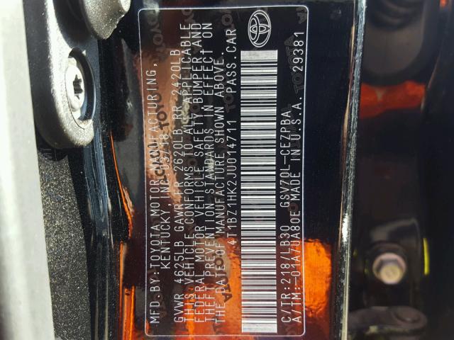 4T1BZ1HK2JU014711 - 2018 TOYOTA CAMRY XSE BLACK photo 10