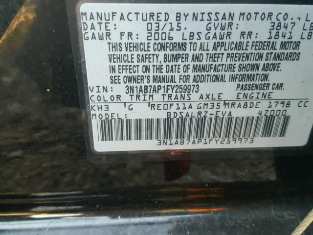 3N1AB7AP1FY259973 - 2015 NISSAN SENTRA S BLACK photo 10