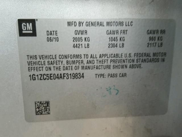 1G1ZC5E04AF319834 - 2010 CHEVROLET MALIBU 1LT ვერცხლისფერი ფოტო 10