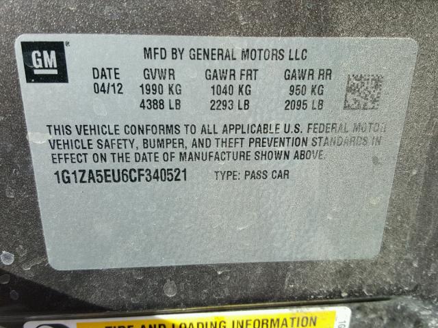 1G1ZA5EU6CF340521 - 2012 CHEVROLET MALIBU LS GRAY photo 10