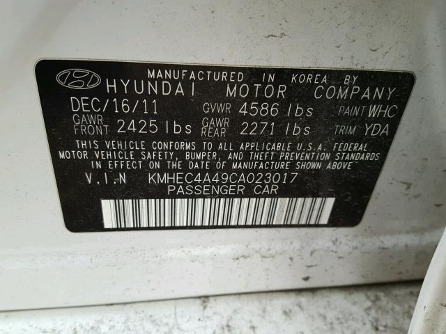 KMHEC4A49CA023017 - 2012 HYUNDAI SONATA HYB WHITE photo 10