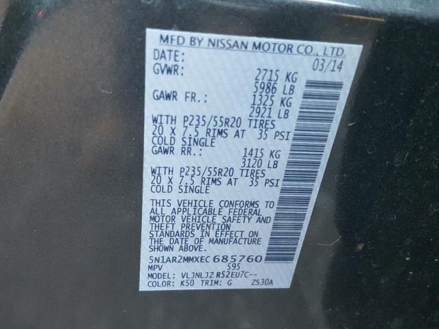 5N1AR2MMXEC685760 - 2014 NISSAN PATHFINDER GRAY photo 10