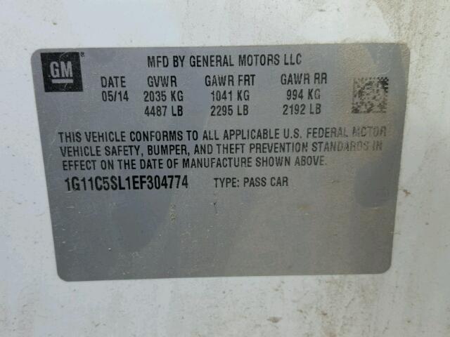 1G11C5SL1EF304774 - 2014 CHEVROLET MALIBU 1LT 白色 照片 10