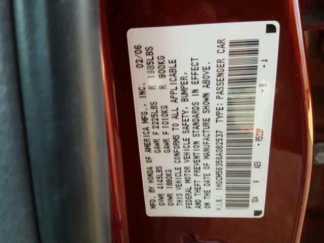 1HGCM56356A082537 - 2006 HONDA ACCORD SE RED photo 10