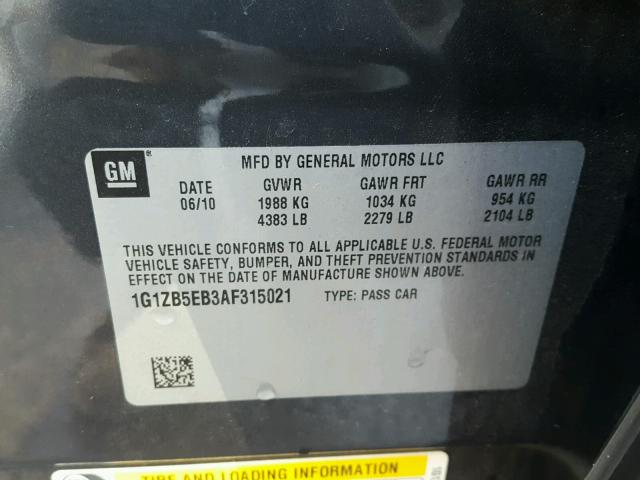 1G1ZB5EB3AF315021 - 2010 CHEVROLET MALIBU LS GRAY photo 10