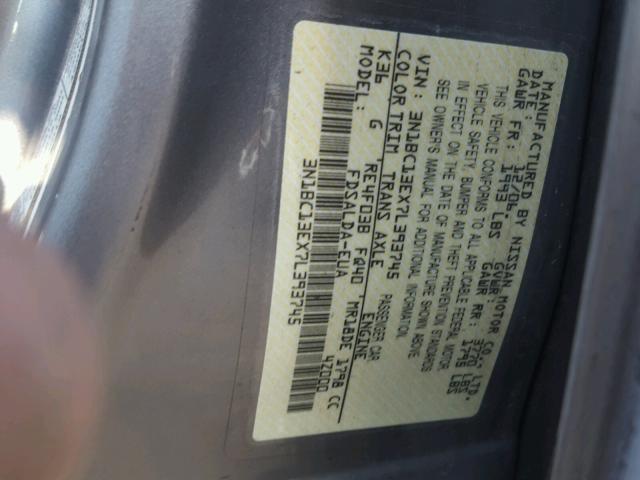 3N1BC13EX7L393745 - 2007 NISSAN VERSA S GRAY photo 10