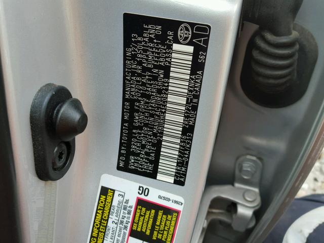 2T1BURHE4EC082149 - 2014 TOYOTA COROLLA L SILVER photo 10