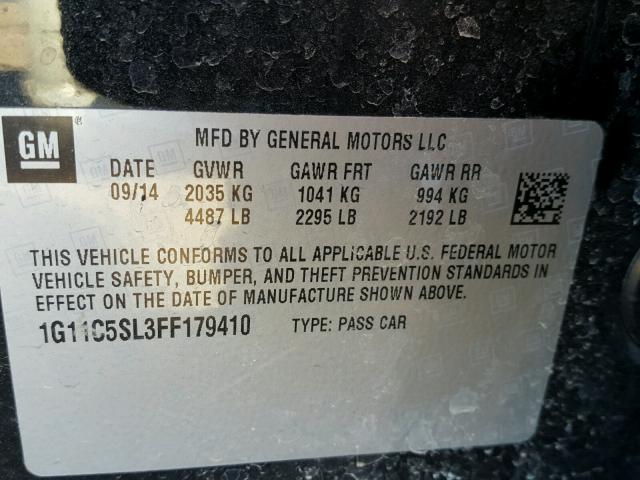 1G11C5SL3FF179410 - 2015 CHEVROLET MALIBU 1LT 黑色 照片 10