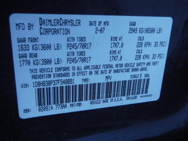 1D8HB38P37F548891 - 2007 DODGE DURANGO SX GRAY photo 10