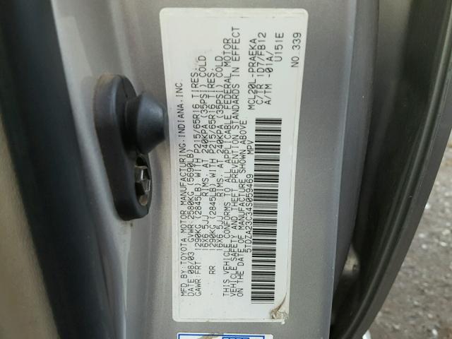 5TDZA23C34S059469 - 2004 TOYOTA SIENNA CE GRAY photo 10