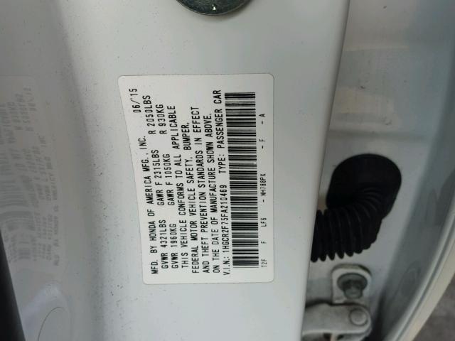 1HGCR2F75FA210469 - 2015 HONDA ACCORD EX WHITE photo 10