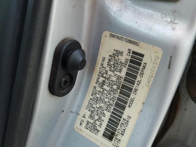 5YFBU4EE7DP093975 - 2013 TOYOTA COROLLA BA SILVER photo 10