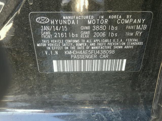 KMHDH4AE5FU438098 - 2015 HYUNDAI ELANTRA SE BLACK photo 10