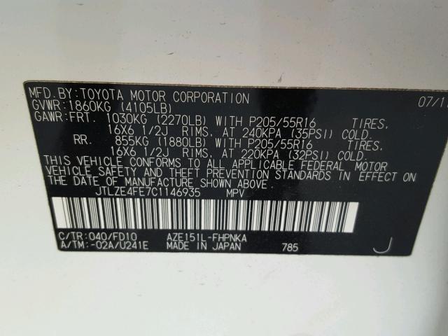 JTLZE4FE7C1146935 - 2012 TOYOTA SCION XB WHITE photo 10