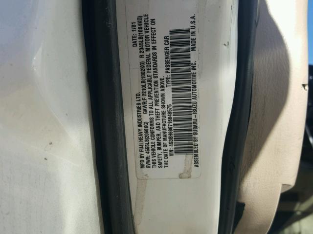 4S3BH686716648575 - 2001 SUBARU LEGACY OUT WHITE photo 10