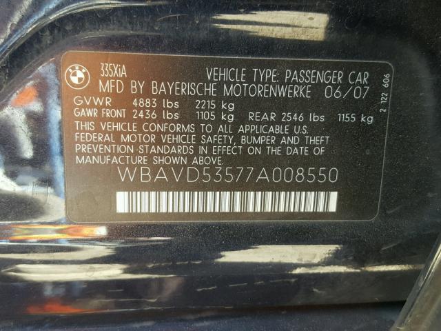 WBAVD53577A008550 - 2007 BMW 335 XI BLUE photo 10