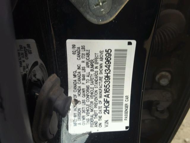 2HGFA16539H349695 - 2009 HONDA CIVIC LX BLACK photo 10