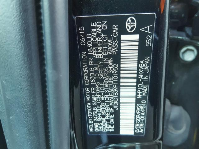 JTDKDTB39F1101952 - 2015 TOYOTA PRIUS C BLACK photo 10