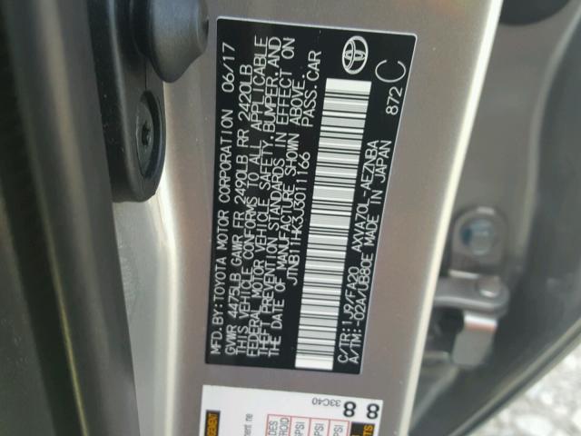 JTNB11HK3J3011166 - 2018 TOYOTA CAMRY L 银色 照片 10