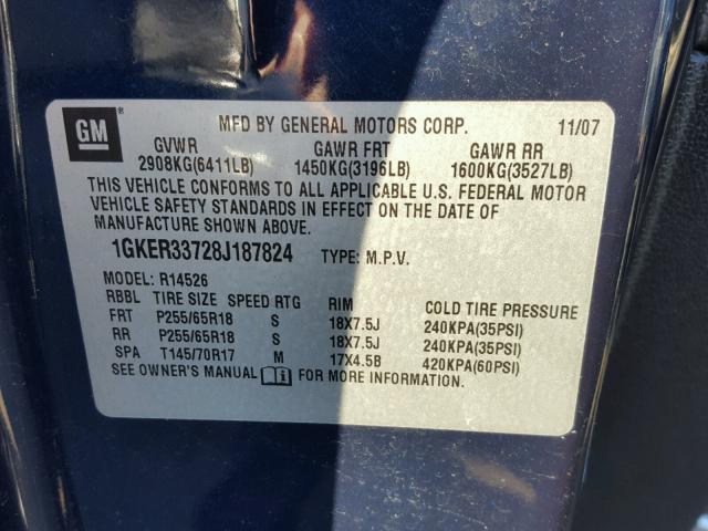1GKER33728J187824 - 2008 GMC ACADIA SLT ლურჯი ფოტო 10
