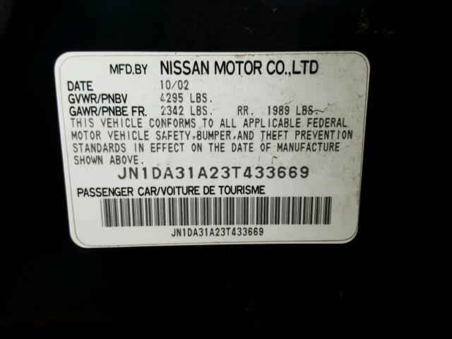 JN1DA31A23T433669 - 2003 NISSAN MAXIMA GLE BLUE photo 10