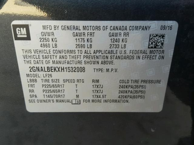 2GNALBEKXH1532008 - 2017 CHEVROLET EQUINOX LS GRAY photo 10