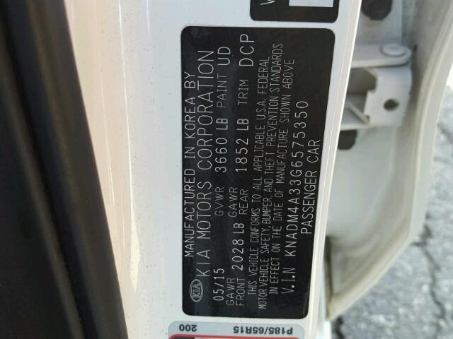 KNADM4A33G6575350 - 2016 KIA RIO LX Սպիտակ լուսանկար 10