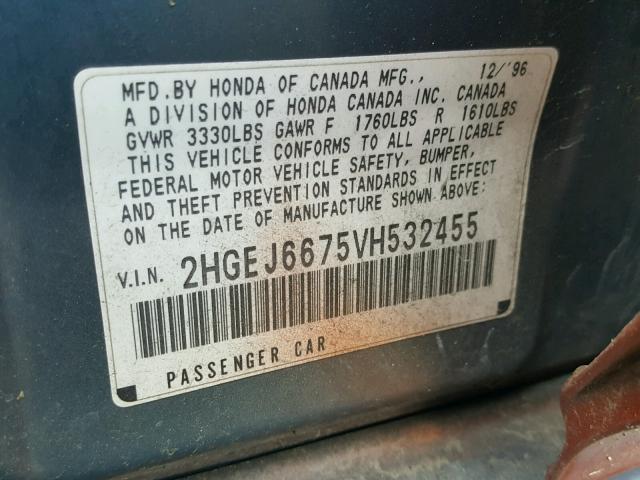 2HGEJ6675VH532455 - 1997 HONDA CIVIC LX ORANGE photo 10