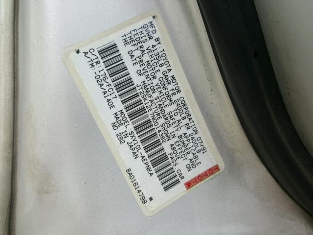 JT2SK12E7N0014382 - 1992 TOYOTA CAMRY LE SILVER photo 10