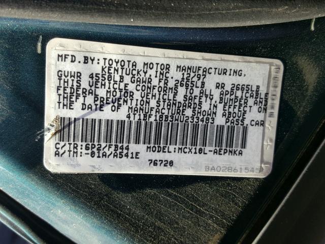 4T1BF18B3WU233483 - 1998 TOYOTA AVALON XL GREEN photo 10