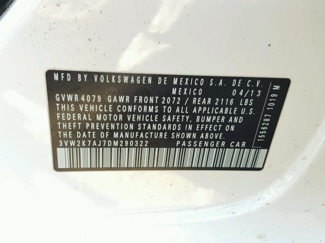 3VW2K7AJ7DM290322 - 2013 VOLKSWAGEN JETTA BASE WHITE photo 10