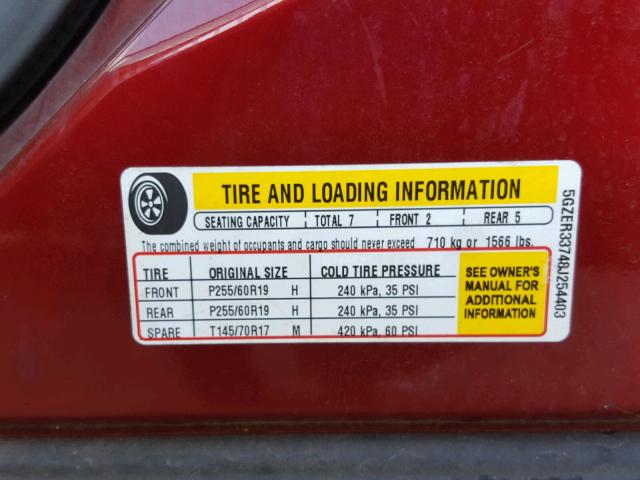 5GZER33748J254403 - 2008 SATURN OUTLOOK XR მუქწითელი ფოტო 10