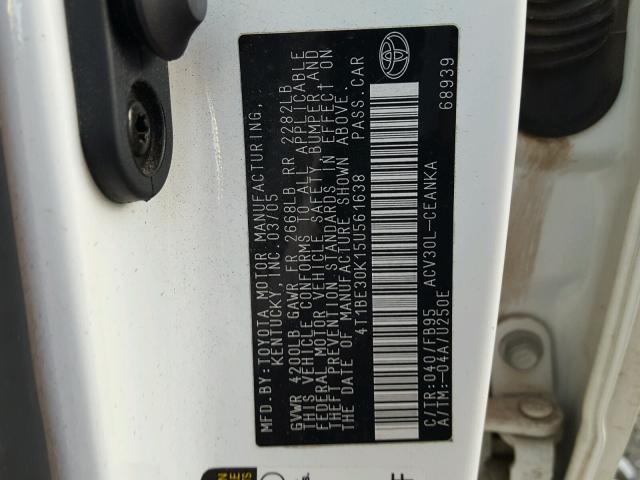 4T1BE30K15U561638 - 2005 TOYOTA CAMRY LE თეთრი ფოტო 10