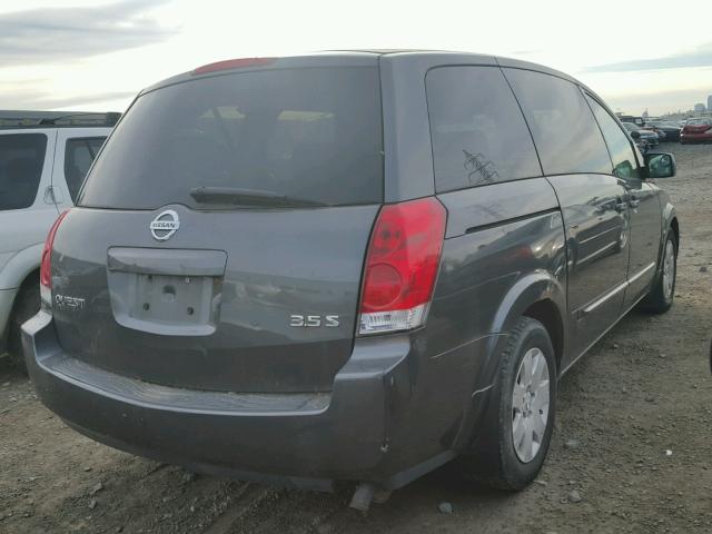 5N1BV28U74N338450 - 2004 NISSAN QUEST S GRAY photo 4