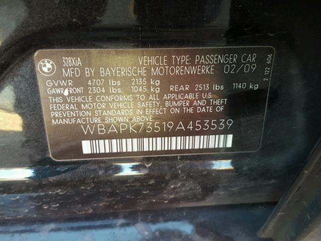 WBAPK73519A453539 - 2009 BMW 328 XI BLACK photo 10