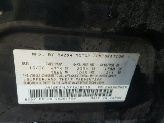 JM1BK34L571658118 - 2007 MAZDA SPEED 3 BLACK photo 10