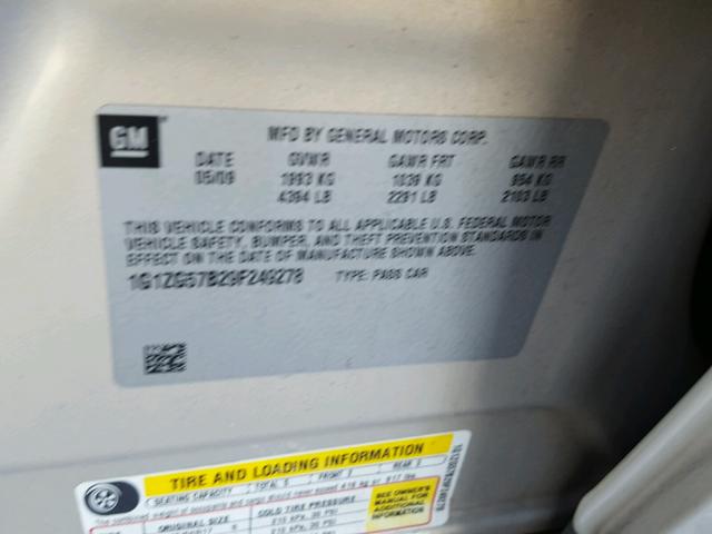 1G1ZG57B29F249278 - 2009 CHEVROLET MALIBU LS GOLD photo 10